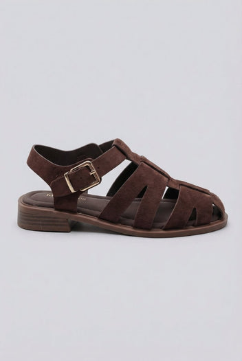 Ideal shoes - Flat Fisherman Sandals - Brown Suede