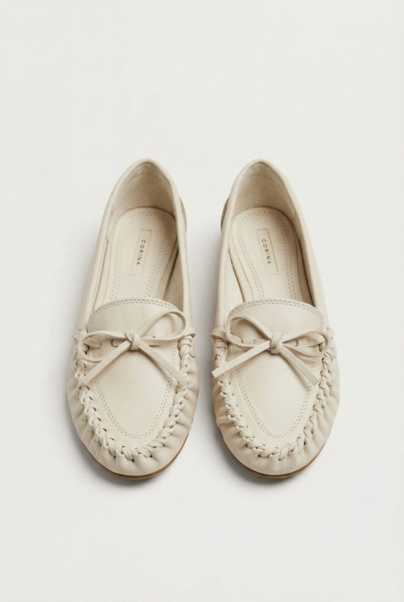 CORINA - Flat Loafers with Bow - Beige Matte