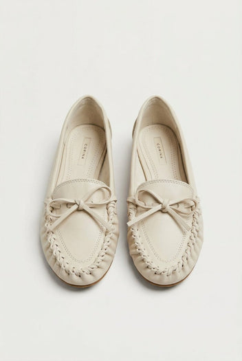 CORINA - Flat Loafers with Bow - Beige Matte