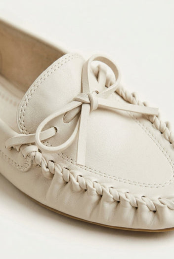 CORINA - Flat Loafers with Bow - Beige Matte