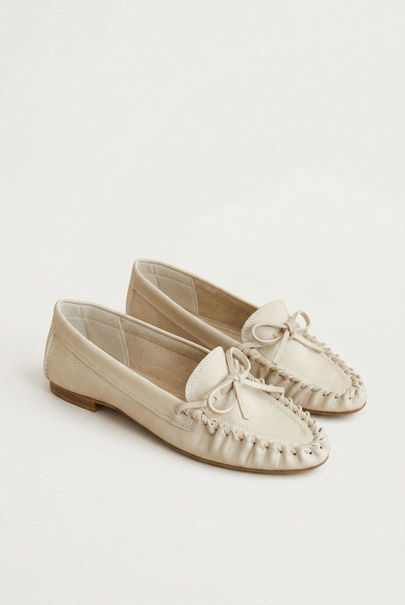 CORINA - Flat Loafers with Bow - Beige Matte