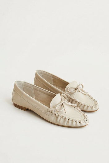 CORINA - Flat Loafers with Bow - Beige Matte