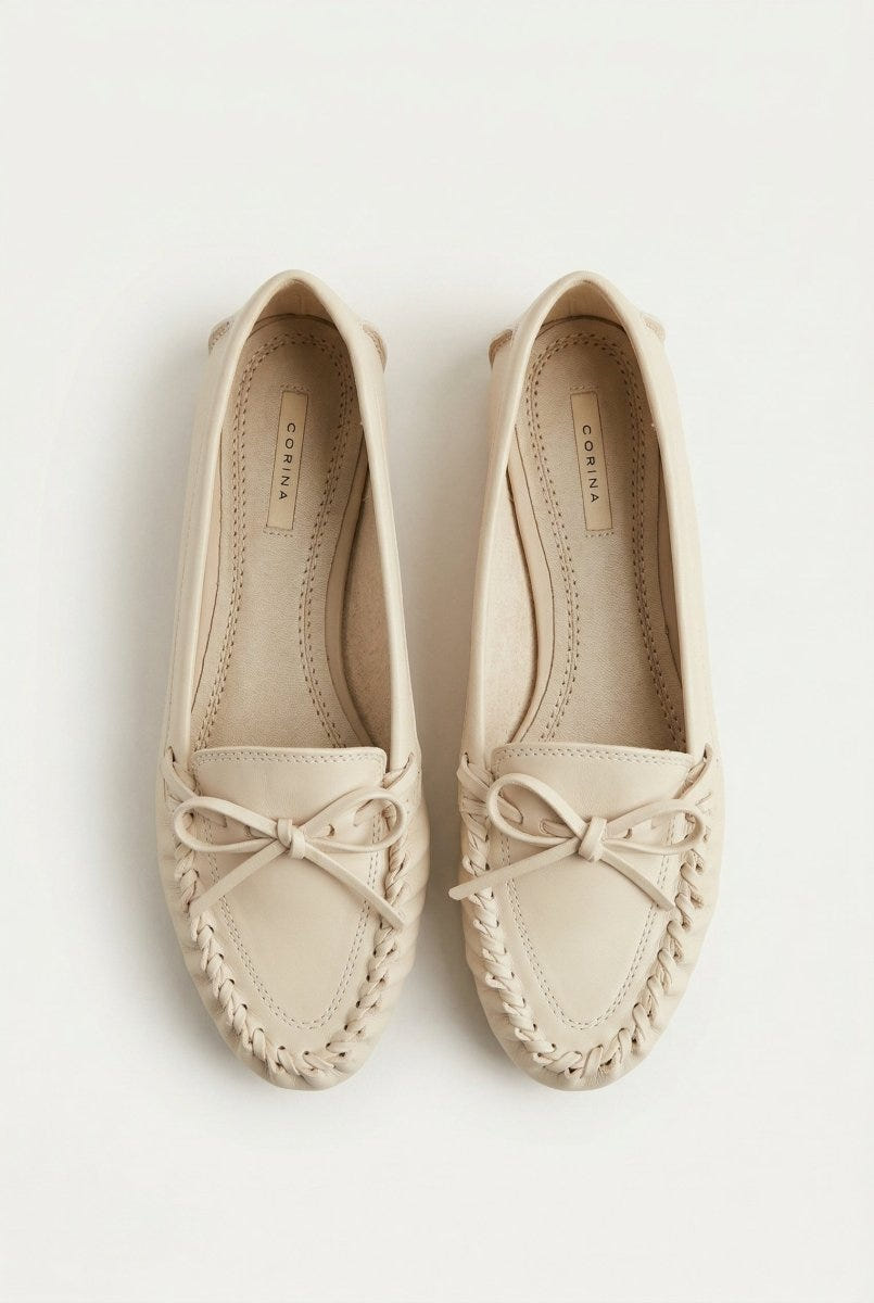 CORINA - Flat Loafers with Bow - Beige Matte