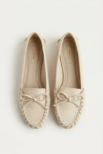 CORINA - Flat Loafers with Bow - Beige Matte