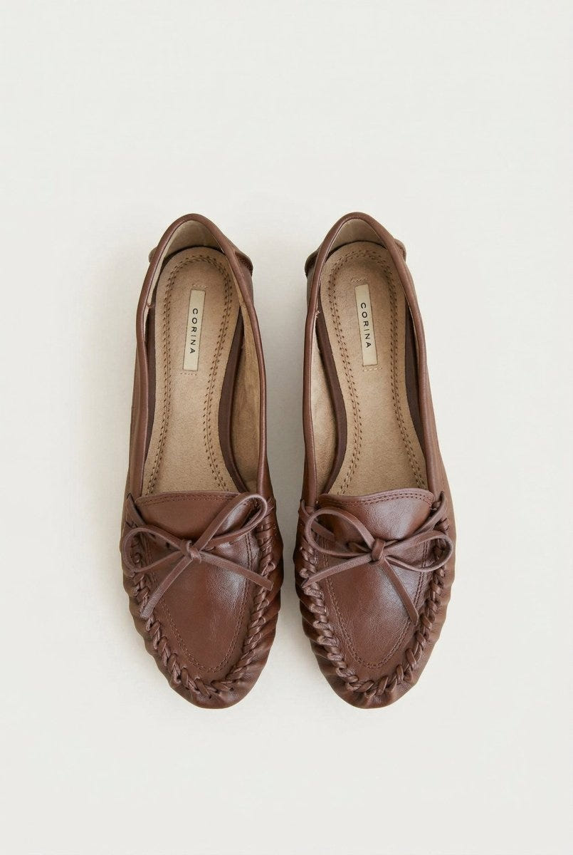 CORINA - Flat Loafers with Bow - Brown Matte