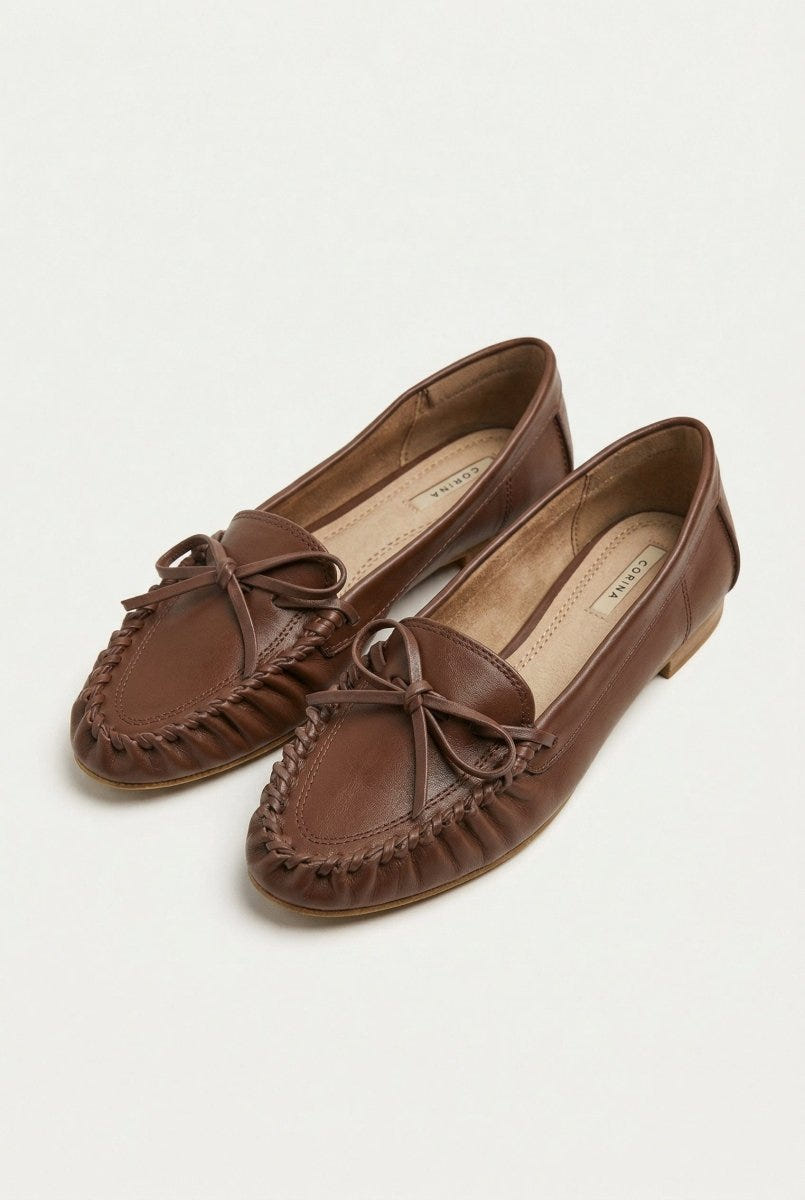 CORINA - Flat Loafers with Bow - Brown Matte