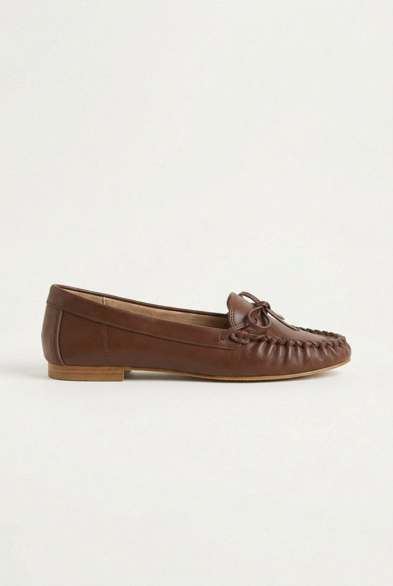 CORINA - Flat Loafers with Bow - Brown Matte