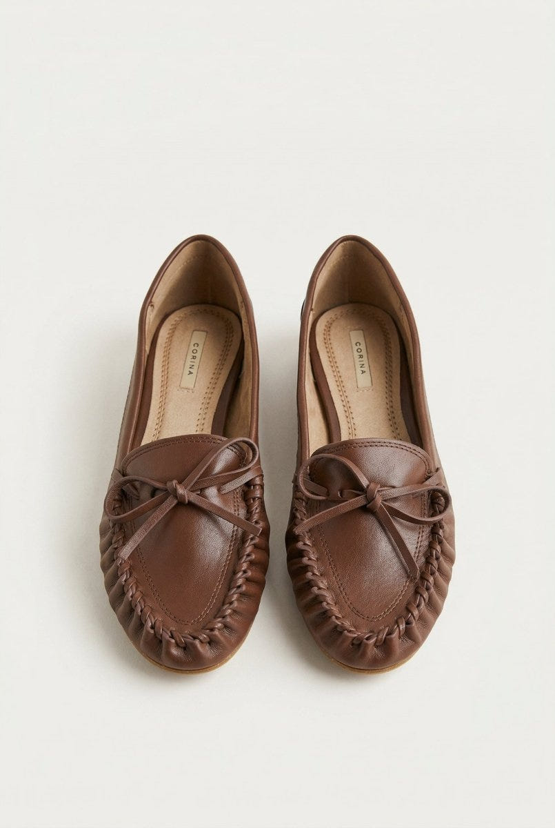 CORINA - Flat Loafers with Bow - Brown Matte