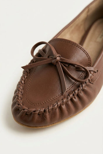 CORINA - Flat Loafers with Bow - Brown Matte