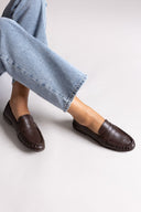 Flat Loafers with Ruched Detail - Dark Brown Matte - thefashionproject.gr - Stephan