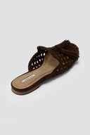 CORINA - Flat Mules with Knit Design - Brown Suede