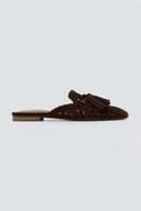 CORINA - Flat Mules with Knit Design - Brown Suede