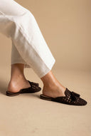CORINA - Flat Mules with Knit Design - Brown Suede