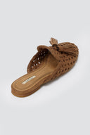CORINA - Flat Mules with Knit Design - Camel Suede