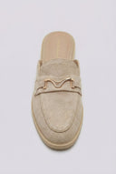 Ideal shoes - Flat Mules with Metal Detail - Beige Suede
