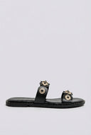 Ideal shoes - Flat Sandals Metallic Details - Black Matte
