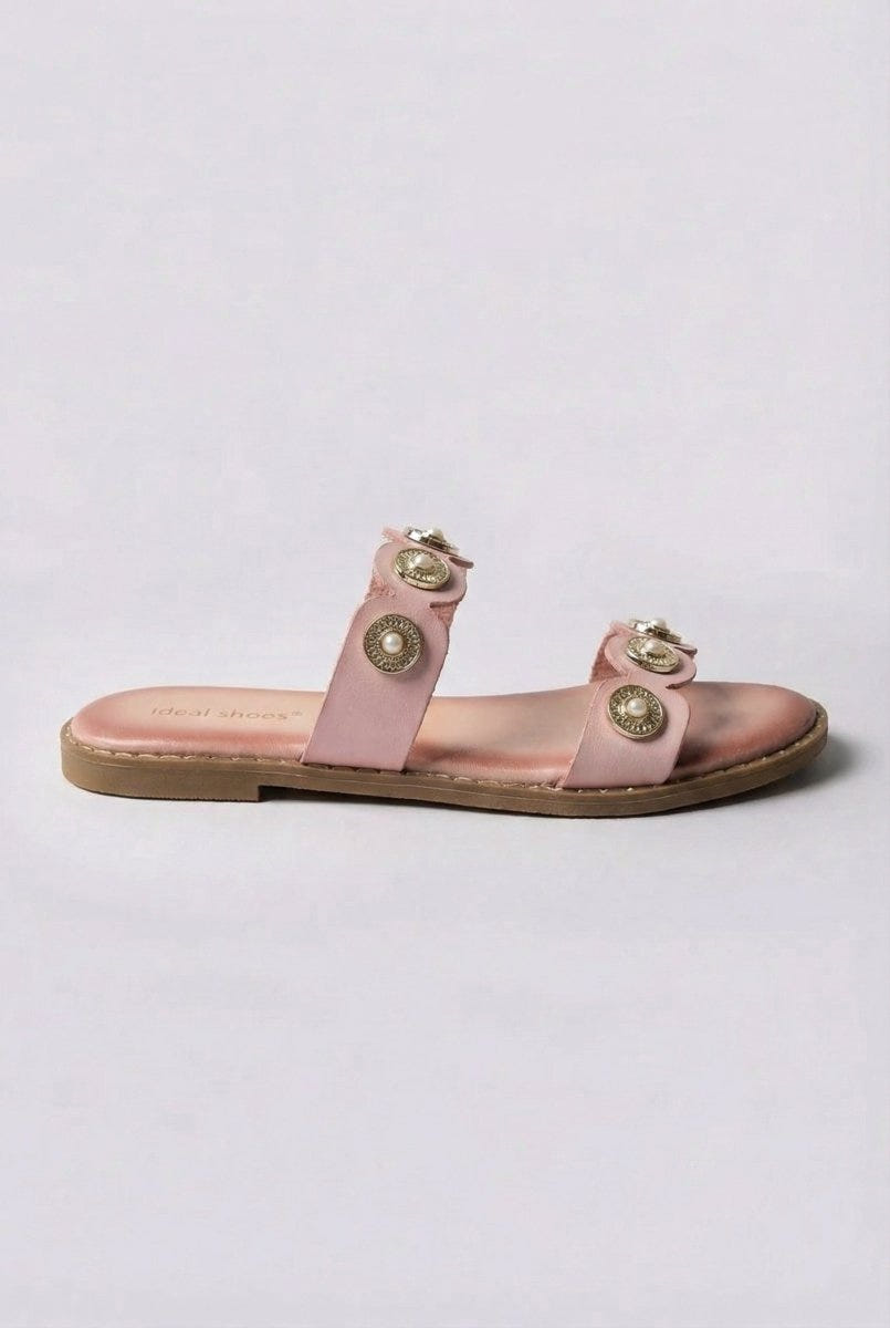 Ideal shoes - Flat Sandals Metallic Details - Nude