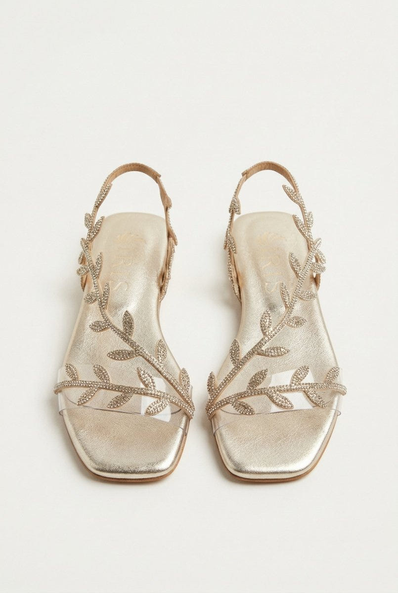 IRIS - Flat Sandals Rhinestone Straps - Gold Strass