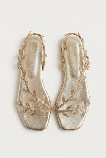 IRIS - Flat Sandals Rhinestone Straps - Gold Strass