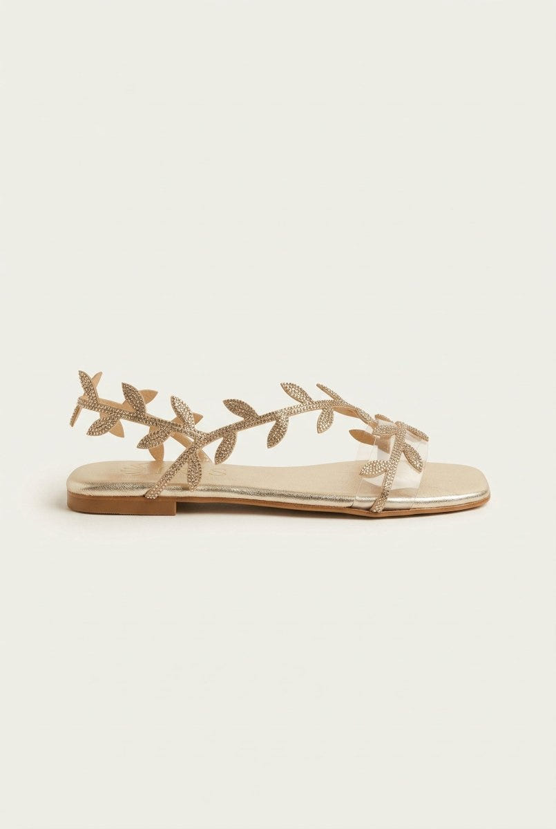 IRIS - Flat Sandals Rhinestone Straps - Gold Strass