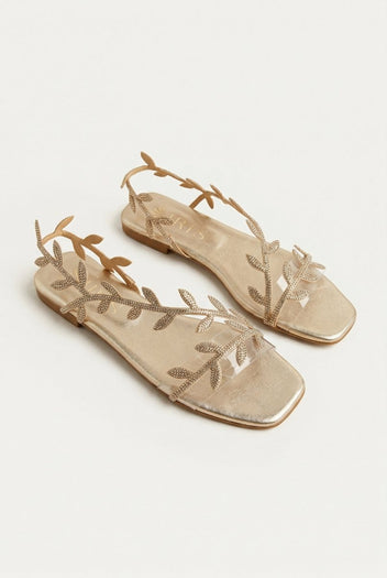IRIS - Flat Sandals Rhinestone Straps - Gold Strass