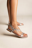 IRIS - Flat Sandals Rhinestone Straps - Silver Strass