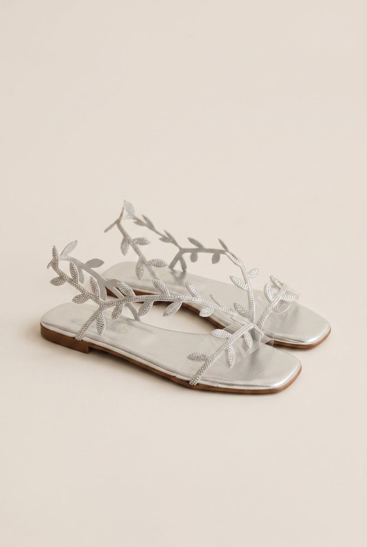 IRIS - Flat Sandals Rhinestone Straps - Silver Strass
