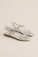 IRIS - Flat Sandals Rhinestone Straps - Silver Strass