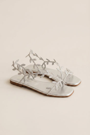 IRIS - Flat Sandals Rhinestone Straps - Silver Strass