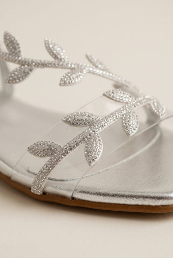 IRIS - Flat Sandals Rhinestone Straps - Silver Strass