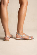 IRIS - Flat Sandals Rhinestone Straps - Silver Strass