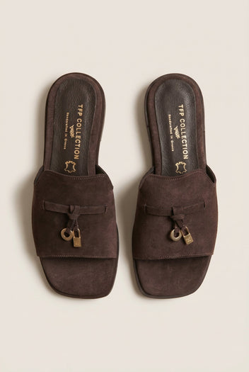TFP - Flat Sandals Square Toe - Brown Suede