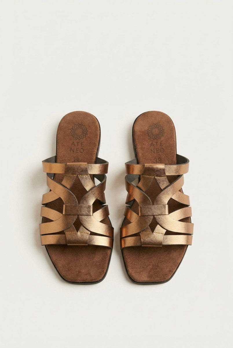 ATENEO - Flat Sandals Strappy Design - Bronze Metallic