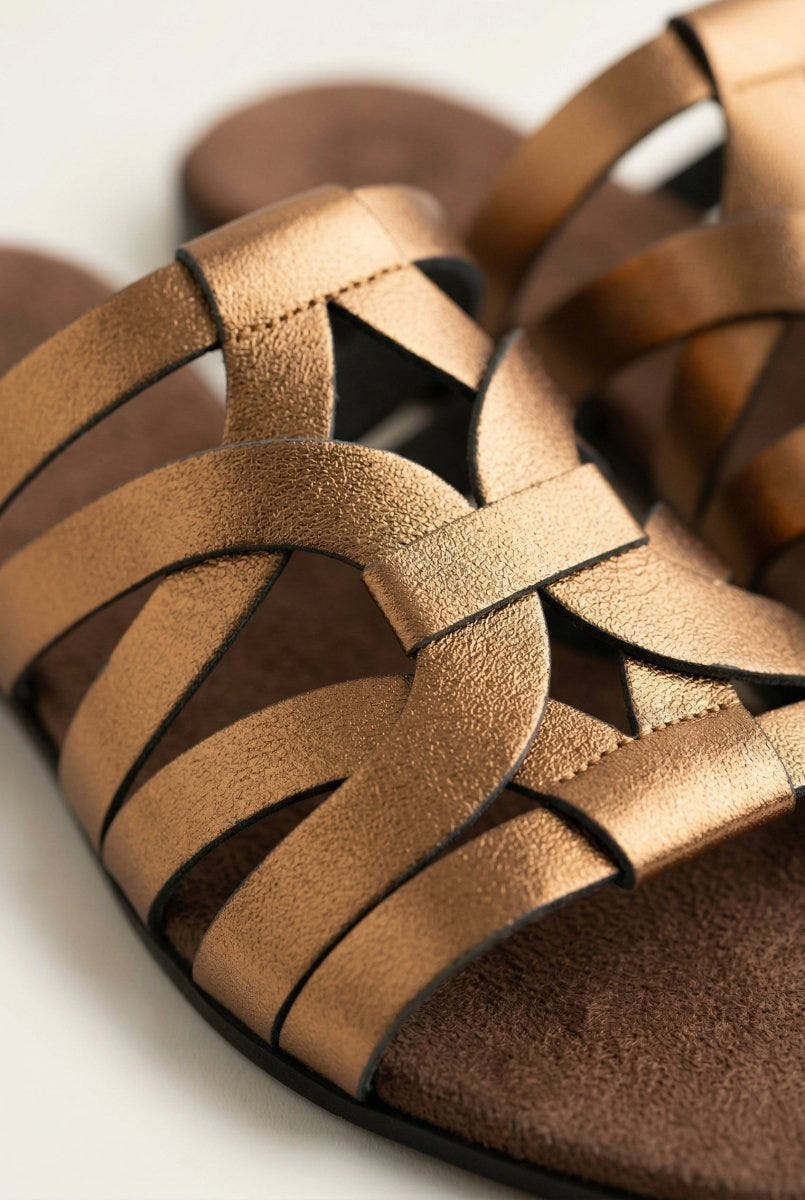 ATENEO - Flat Sandals Strappy Design - Bronze Metallic