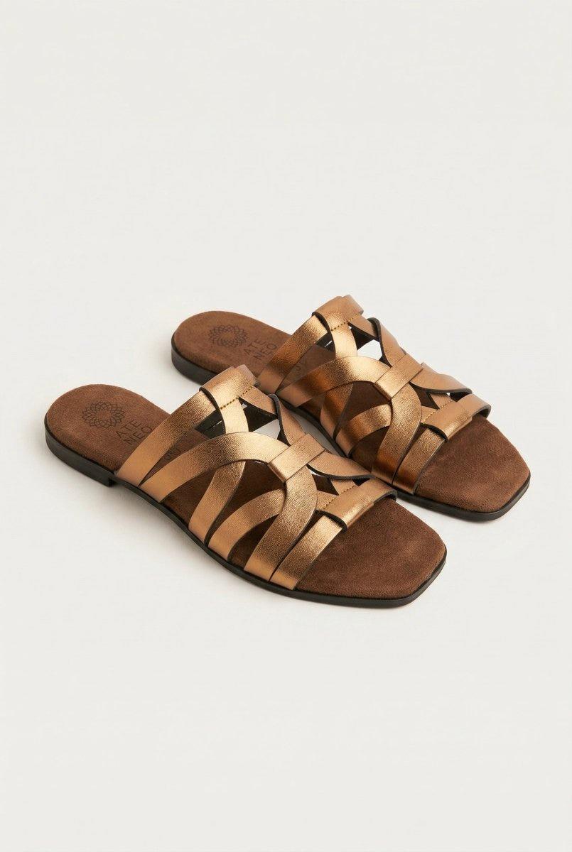 ATENEO - Flat Sandals Strappy Design - Bronze Metallic