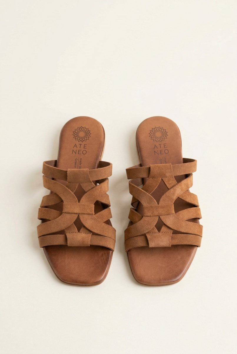 ATENEO - Flat Sandals Strappy Design - Brown Suede