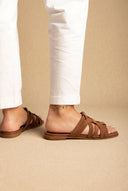 ATENEO - Flat Sandals Strappy Design - Brown Suede