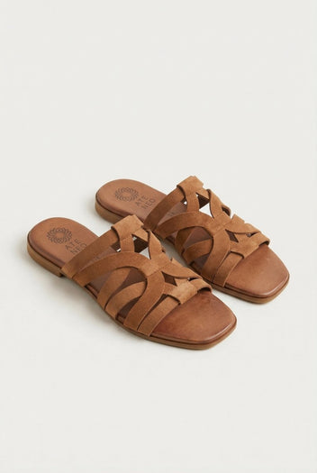 ATENEO - Flat Sandals Strappy Design - Brown Suede