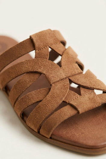 ATENEO - Flat Sandals Strappy Design - Brown Suede