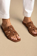 ATENEO - Flat Sandals Strappy Design - Brown Suede