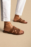 ATENEO - Flat Sandals Strappy Design - Brown Suede