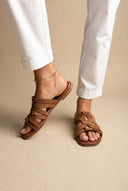 ATENEO - Flat Sandals Strappy Design - Brown Suede