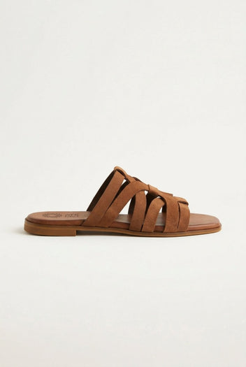 ATENEO - Flat Sandals Strappy Design - Brown Suede