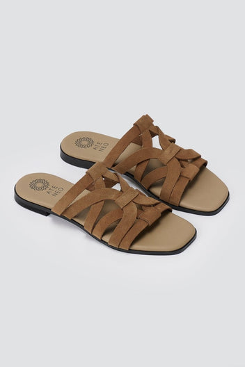 ATENEO - Flat Sandals Strappy Design - Taupe Suede