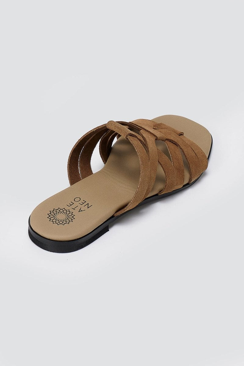 ATENEO - Flat Sandals Strappy Design - Taupe Suede