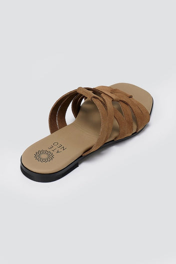 ATENEO - Flat Sandals Strappy Design - Taupe Suede