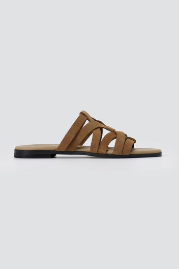 ATENEO - Flat Sandals Strappy Design - Taupe Suede
