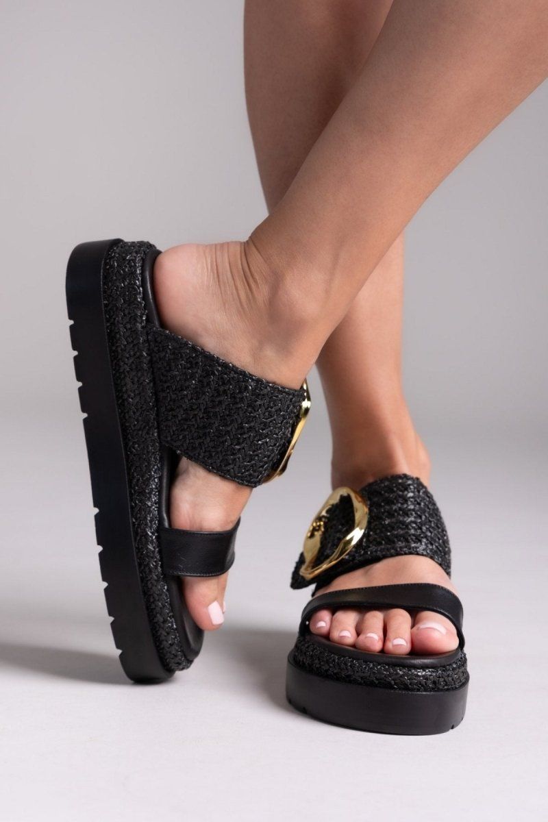 Flatfforms σανδάλια με oversized τοκά Mariella Fabiani 2519/91 - Μαύρο - thefashionproject.gr - Mariella Fabiani