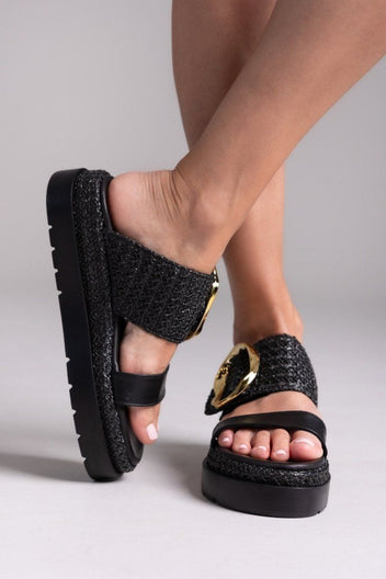 Flatfforms σανδάλια με oversized τοκά Mariella Fabiani 2519/91 - Μαύρο - thefashionproject.gr - Mariella Fabiani