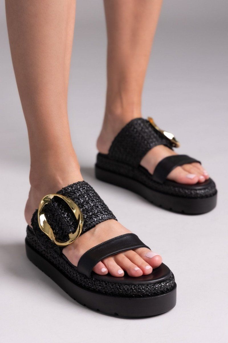 Flatfforms σανδάλια με oversized τοκά Mariella Fabiani 2519/91 - Μαύρο - thefashionproject.gr - Mariella Fabiani